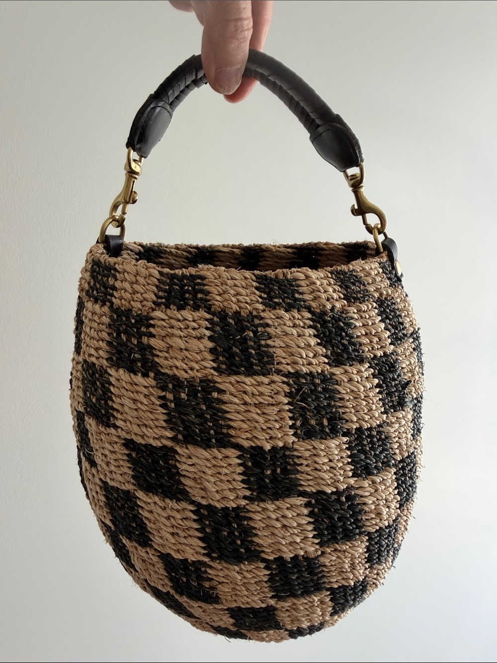 Clare V Checkered Woven Handbag in Black & Natural - Picture 2 of 6